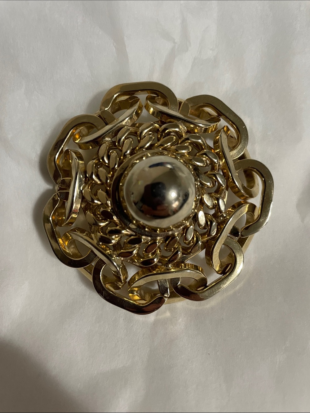 Vintage Chunky Gold-Tone Chain Medallion Brooch